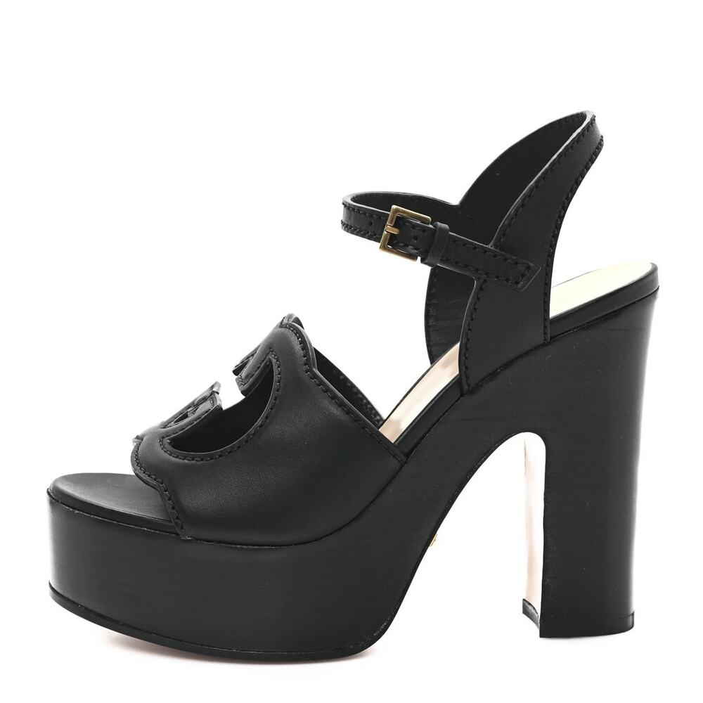 Gucci Cosmos Softy Interlocking GG Black Wooden Platform Heels Sandals 39 - Picture 2 of 7